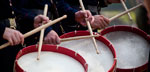 Photo of fife and drum corps drumming at Manassas National Battlefield