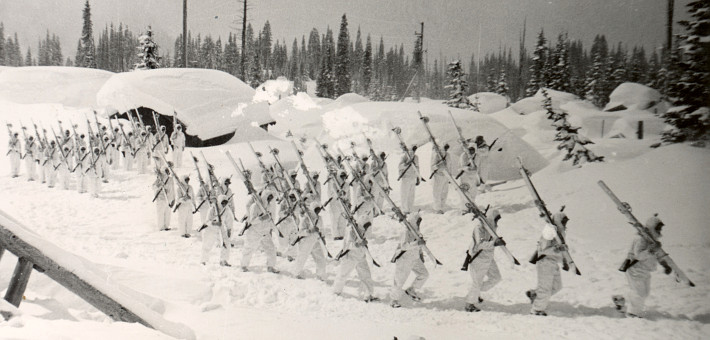 Men in the 10th Mountain Division train for battle at Mount Rainier National Park