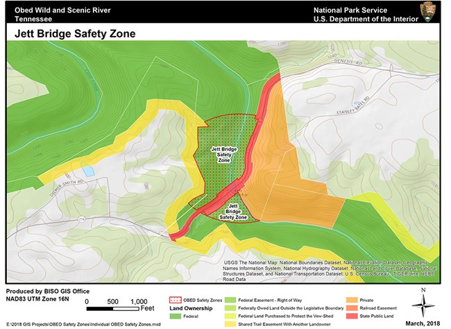 Map of safety zone around Jett Bridge. Call 423-346-6294 for more information.