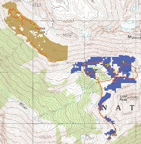 Map shows track log and data points for the survey at Cameron Basin and Lost Pass clusters.