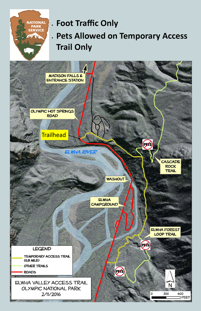 map of temporary Elwha access trail
