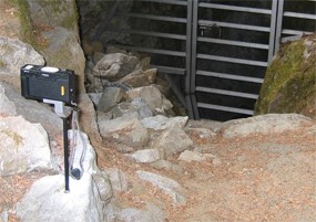 Photomonitoring station at a cave entrance.