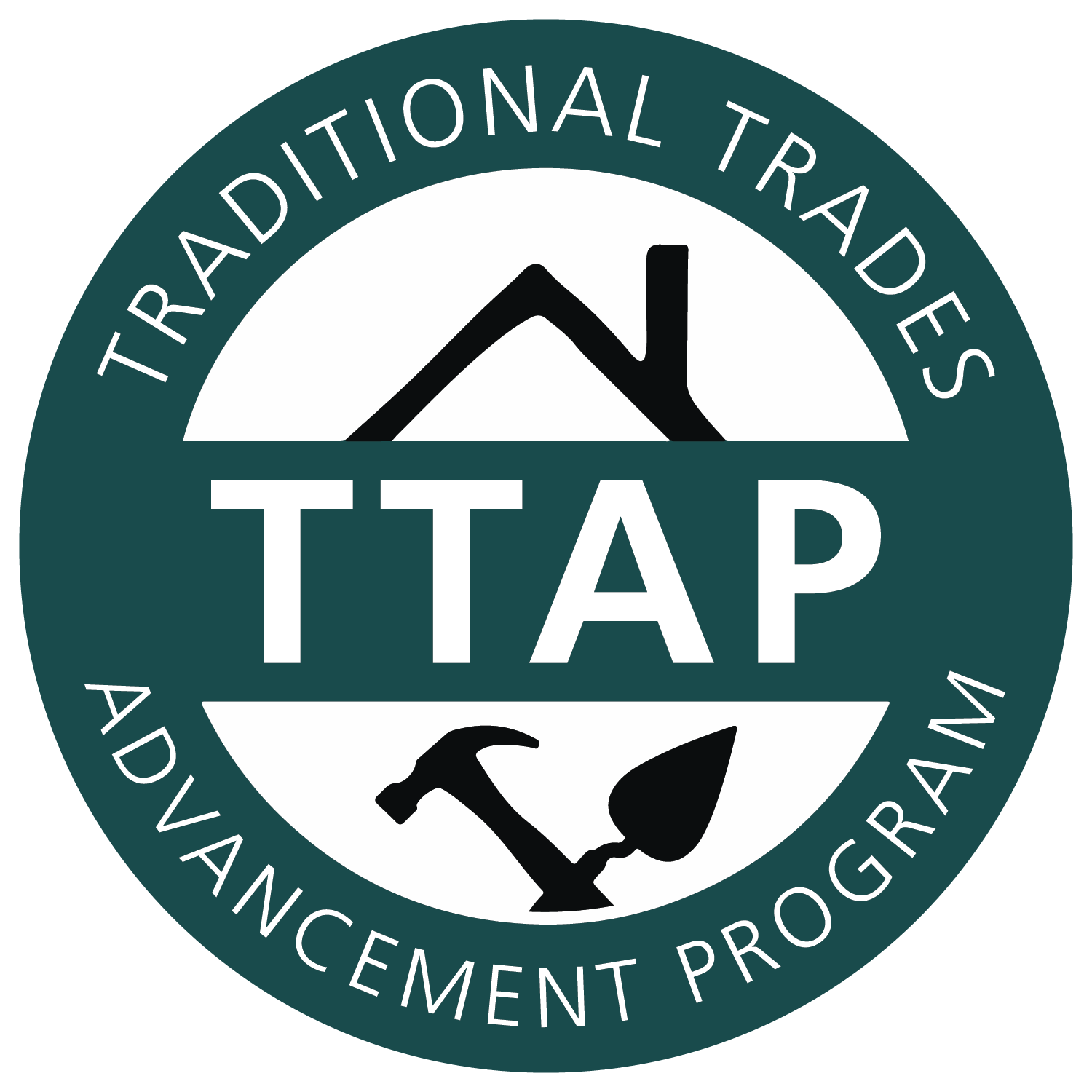 Logo with the words "Traditional Trades Advancement Program" around the outside, a house, and two tools within the logo.
