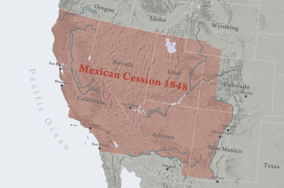 Map depicting the lands ceded by Mexico to the U.S.