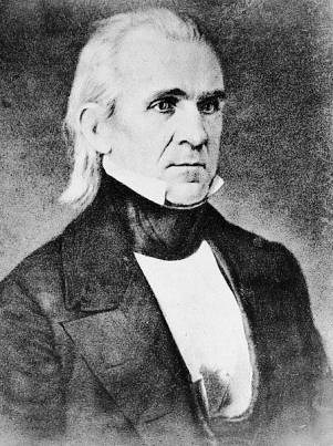 Black and white half-length portrait, James K. Polk, seated, facing right.