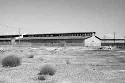 Warehouses near the site of the Pinedale Assembly Center
