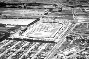 Oblique aerial view of the Tanforan Assembly Center