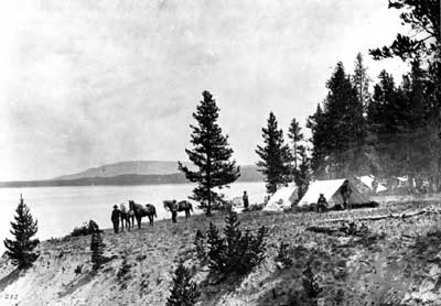 Hayden Survey camp, Yellowstone
Lake, 1871, by Jackson, 1902