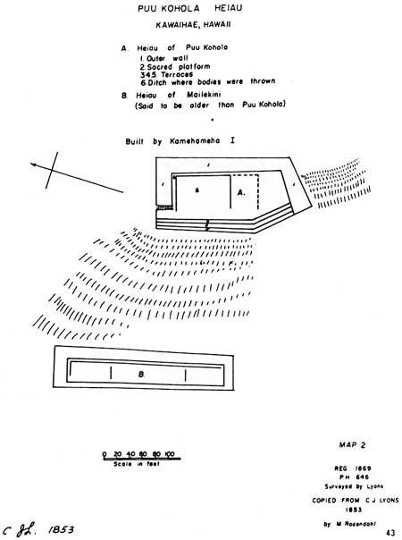 ground plans for Pu'ukohoa and Mailekini Heiau