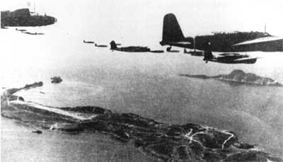 Japanese aircraft prepare to bomb Corregidor