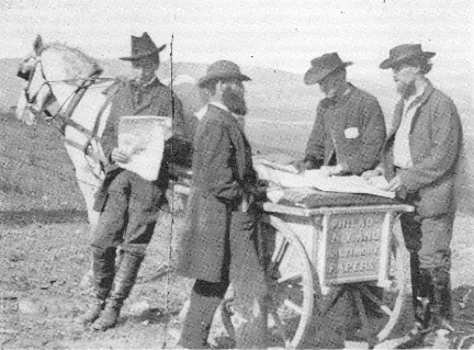 1863: Newspaper Vendor and Cart in Camp