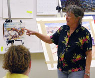 Giffords points to features within a painting