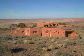 pink toned stucco buildings with flat roofs