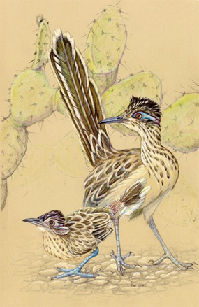 Pat Latas painting Roadrunner and Chick