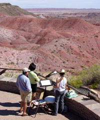 Nichols and visitors enjoy the view of the Painted Desert