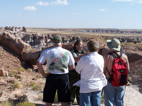 Ranger Hallie leading visitors on the Keystone Arch walk