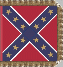 Van Dorn's personal battle flag was a square red flag with a blue "X" outlined in white.  There are 12 gold painted stars on the "X".