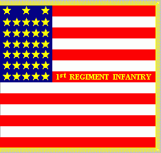 U.S. National flag.  The flag is a large square with 13 red and white stripes.  There is a blue field in the upper left corner.  There are 33 yellow stars in the field.