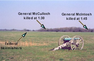 Oberson field section of the Leetown battlefield showing the treeline where General McCulloch was killed.