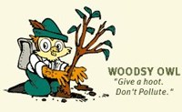 Woodsy Owl is kneeling while planting a tree.  He says,