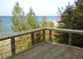 View of the lake and beach to the east from the Lake Superior Overlook first platform.