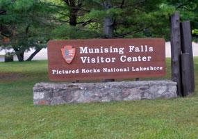 Entrance sign at the Munising Falls Visitor Center