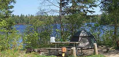 Campsite on the shore of Little Beaver Lake within Pictured Rocks National Lakeshore.