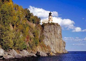 Split Rock Lighthouse is perched in a cliff high above Lake Superior.