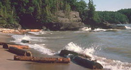 Lake Superior waves wash onto the north shore of Pukaskwa National Park, Ontario, Canada.