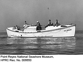 US Coast Guard Motorized Lifeboat CG-36542 with crew on Drakes Bay. Point Reyes National Seashore Museum, HPRC Rec. No. 006650.