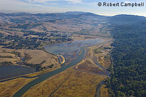 Aerial photograph of wetlands immediately after Giacomini Ranch levees were breached © Robert Campbell