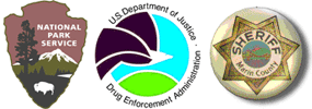 Logos of the National Park Service, Drug Enforcement Agency, and Marin County Sheriff