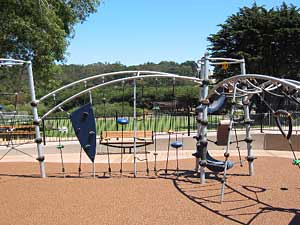 Playing fields surround the clubhouse and playground.