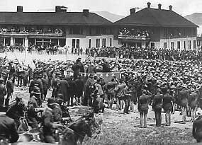President William McKinley addresses a crowd at the Presidio's new Army General Hospital, May 1901.
