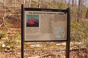 Geology Trail marker one, describing the volcanic history of the park.