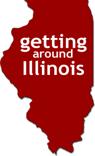 Red silhouette of Illinois with "Getting Around Illinois" text within the image.