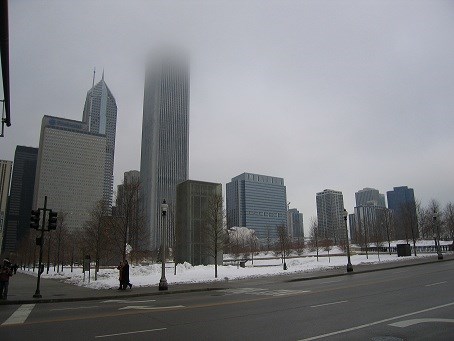 Chicago Skyline during Foggy Winter Day