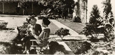 Eugene and Carlotta O'Neill in the Tao House courtyard in 1941 - Yale Beinecke Library Photo