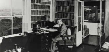 Eugene O'Neill in his Tao House study in 1941 - Yale Beinecke Library Photo