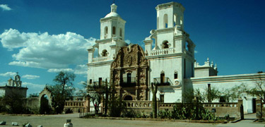 San Xavier del Bac Mission on the land of the Tonoho O'odham Indians near Tucson, Arizona