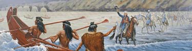 Illustration of meeting the Chumash in Santa Barbara area