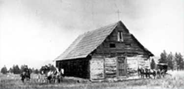 St. Paul's Mission circa 1880. Horse and buggy out front.