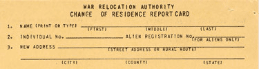 Change of Residence card for evacuees.