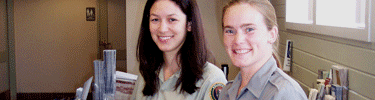 Volunteer Meghan Potter (left) with Volunteer Coordinator Carrie Andresen. NPS Photo.