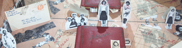 Luggage From Home To Camp - special exhibit on display at Manzanar in 2006. NPS Photo.