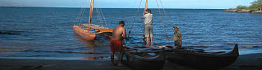 Traditional canoe is preapred for launch
