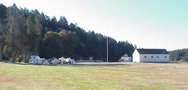 The English Camp parade ground with re-enactor tents.
