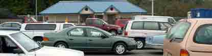 Vehicles in ferry lines at Anacortes terminal.