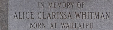 Close-up of text on Alice Clarissa Whitman's marker