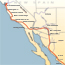 Graphic map of Anza expedition route through current Mexico, Arizona & California
